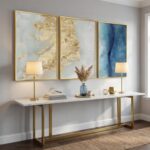 Large Framed Abstract Wall Art for Living Room, Luxury 3 Piece Canvas Blue White... - Image 5