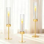 Ninonly Hurricane Candle Holders Set of 3, Tall Brass Candlestick Holders Metal ... - Image 8