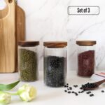 Mason & Fable Ribbed Glass Jars with Wooden Lid 27 fl oz- Set of 3 | Airtight Fl... - Image 3