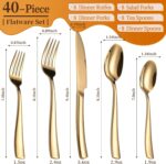 40-Piece Gold Silverware Set, Heavy Duty Stainless Steel Flatware Cutlery Set Se... - Image 3
