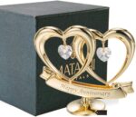 Matashi 24K Gold Plated Anniversary Heart Sculpture with Crystals – Double Heart... - Image 3