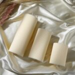 Conelist Ribbed Pillar Candles Set of 3, Width 3" High 4" 6" 8" Large Soy Wax Or... - Image 4