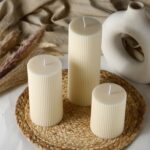 Conelist Ribbed Pillar Candles Set of 3, Width 3" High 4" 6" 8" Large Soy Wax Or... - Image 5