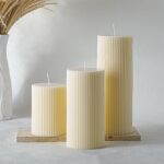 Conelist Ribbed Pillar Candles Set of 3, Width 3" High 4" 6" 8" Large Soy Wax Or... - Image 7