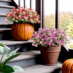 INXUGAO Artificial Silk Flowers Hanging Basket for Outdoor Indoor, Daisy with Eu... - Image 7