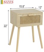 AWASEN Rattan Nightstand, Bedside Table with Rattan Drawer, Wood End Table with ... - Image 3