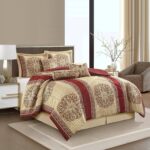 Grand Avenue Wine Gold Jacquard Comforter Set,Size Queen, 7 Piece, Burgundy Home... - Image 3