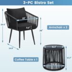 Kromax 3 Pieces Patio Rattan Bistro Conversation Set, Outdoor All-Weather Wicker... - Image 6