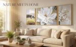 3-Panel Hand-Painted Boho Floral Wall Art for Living Room,Large 3D Textured Whit... - Image 7