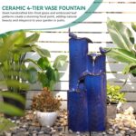 32" H Ceramic Outdoor Water Fountain with LED Lights, 4-Tier Vase Outdoor Founta... - Image 5