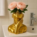 Face Vase Unique Ceramic Vase for Room,Office,Home Decor,Gold,B - Image 5