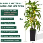 Artificial Dracaena Tree 5FT, Fake Plants with Black Tall Planter - Fake Tree Ta... - Image 4