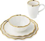 Regency Gold 16-Piece Dinnerware Set – Elegant Gold Rimmed Porcelain Plates, Bow... - Image 4