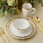 Regency Gold 16-Piece Dinnerware Set – Elegant Gold Rimmed Porcelain Plates, Bow... - Image 5