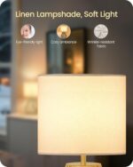 Gold Table Lamp, Small Gold Bedside Lamp with Metal Base & White Linen Lampshade... - Image 5