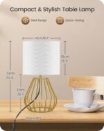 Gold Table Lamp, Small Gold Bedside Lamp with Metal Base & White Linen Lampshade... - Image 6