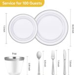 Goodluck 600 Piece Disposable Silver Plates for 100 Guests, Plastic Dinnerware S... - Image 4