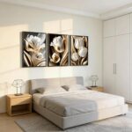 3Pcs Abstract White Gold Floral Wall Art Modern Luxury Minimalism Painting Pictu... - Image 4