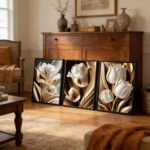 3Pcs Abstract White Gold Floral Wall Art Modern Luxury Minimalism Painting Pictu... - Image 7