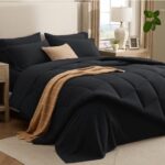 Bedsure Premium Series 7 Piece Black Queen Comforter Set, Goose Down Alternative... - Image 3