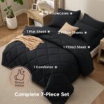 Bedsure Premium Series 7 Piece Black Queen Comforter Set, Goose Down Alternative... - Image 4