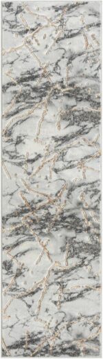 LUXE WEAVERS Ivory Gold 2x7 Marble Abstract Area Rug - Image 4