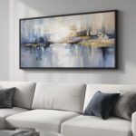 Framed Extra Large Blue Abstract Wall Art for Living Room, Modern Canvas Prints ... - Image 2