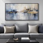 Framed Extra Large Blue Abstract Wall Art for Living Room, Modern Canvas Prints ... - Image 3