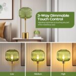 QiMH Glass Table Lamp for Living Room, Modern Bedside Lamp with Green Ribbed Gla... - Image 3