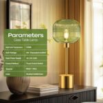 QiMH Glass Table Lamp for Living Room, Modern Bedside Lamp with Green Ribbed Gla... - Image 4