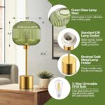 QiMH Glass Table Lamp for Living Room, Modern Bedside Lamp with Green Ribbed Gla... - Image 5