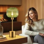 QiMH Glass Table Lamp for Living Room, Modern Bedside Lamp with Green Ribbed Gla... - Image 6