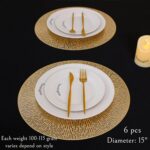 Round Placemats Gold Metallic Set of 6 Vinyl Hollow Placemats 15 Inch, Washable ... - Image 4