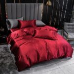 Satin Bedding Set King Wine Red Silk Like Satin Duvet Cover Set Luxury Soft Burg... - Image 3