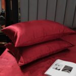 Satin Bedding Set King Wine Red Silk Like Satin Duvet Cover Set Luxury Soft Burg... - Image 4