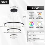 3 Ring Modern LED Chandelier Black Dimmable Round Chandeliers, LED Circular Pend... - Image 3
