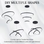 3 Ring Modern LED Chandelier Black Dimmable Round Chandeliers, LED Circular Pend... - Image 8
