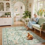 5x7 Area Rugs Living Room Rug - Floral Vintage Morris-Inspired Washable Carpet, ... - Image 3