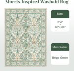 5x7 Area Rugs Living Room Rug - Floral Vintage Morris-Inspired Washable Carpet, ... - Image 10
