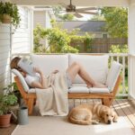 Flamaker Outdoor Couch with Adjustable Armrests, Acacia Wood Patio Loveseat with... - Image 3