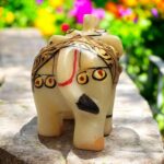 3X3 Inch Marble Elephant Gold Leaf Work Decorative Pooja for Home Office Statue ... - Image 4