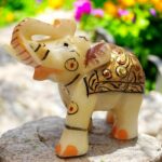 3X3 Inch Marble Elephant Gold Leaf Work Decorative Pooja for Home Office Statue ... - Image 5