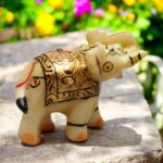 3X3 Inch Marble Elephant Gold Leaf Work Decorative Pooja for Home Office Statue ... - Image 6