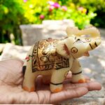 3X3 Inch Marble Elephant Gold Leaf Work Decorative Pooja for Home Office Statue ... - Image 7