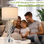 Set of 2 Modern Silver Table Lamps with 2 USB Charging Ports, 27“ Tall Crystal B... - Image 3