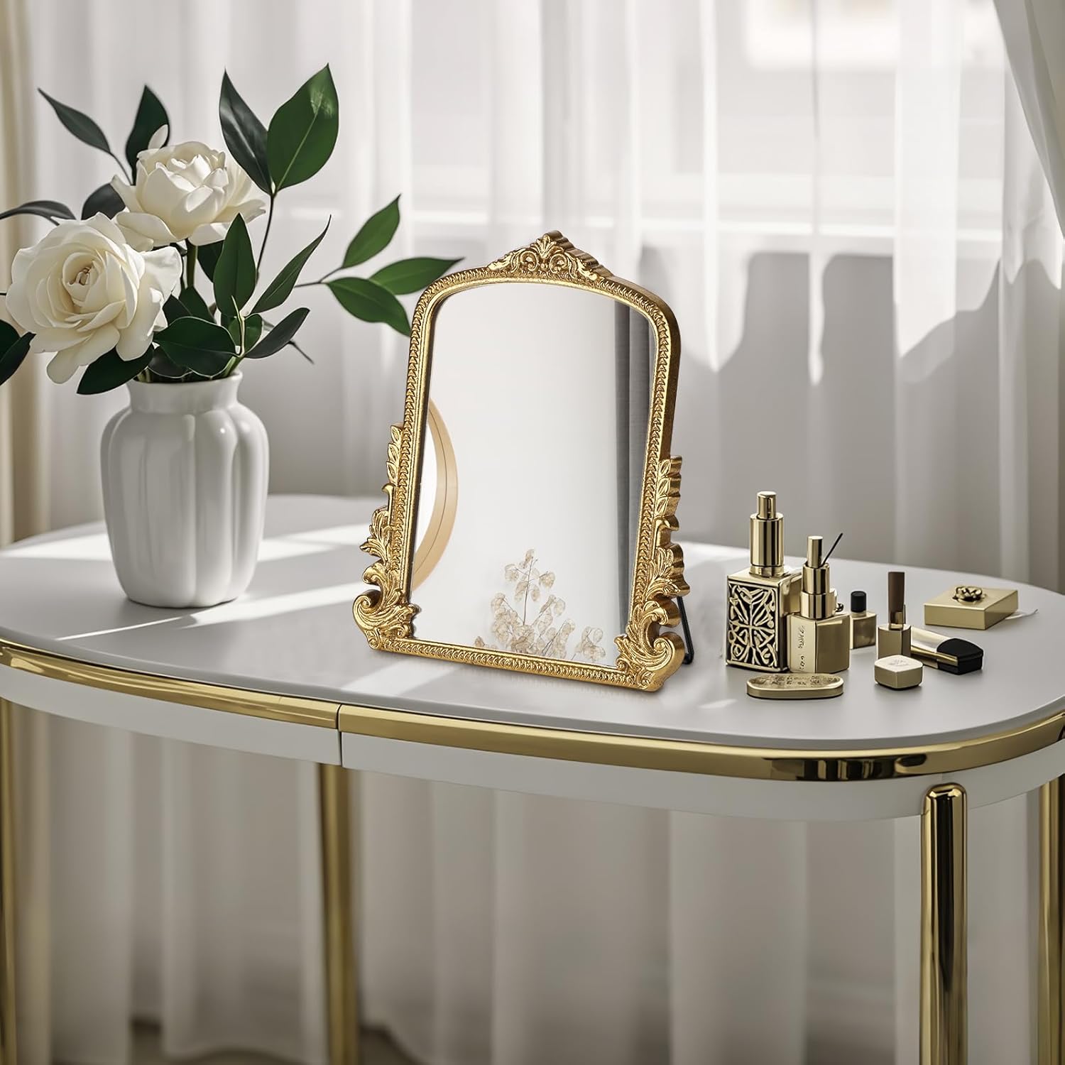 Vintage Makeup Mirror, Vanity Desk Mirror Antique Traditional Tabletop Mirror, S... - Image 3