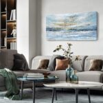Abstract Wall Art for Living Room Large Framed Light Blue Canvas Print Coastal T... - Image 4