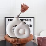 White Ceramic Donut Vase Set of 2, Hollow Matte Pampas Flower Vases for Boho Hom... - Image 3