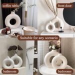 White Ceramic Donut Vase Set of 2, Hollow Matte Pampas Flower Vases for Boho Hom... - Image 4