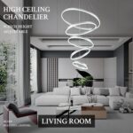 5-Rings D31.5’’ Modern LED Chandelier Silver Dimmable High Ceiling Chandeliers F... - Image 4